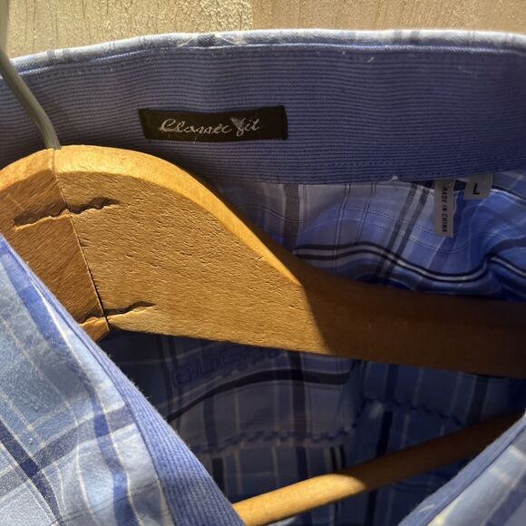 NEW no tags Bugatchi Men’s Classic Fit Blue White Plaid Check Shirt Size Large - Picture 6 of 7